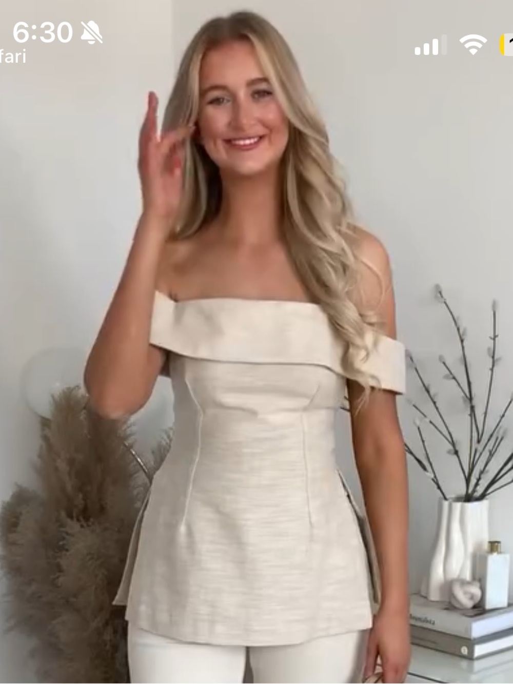 Zara Cream Off-the-Shoulder Structured Top